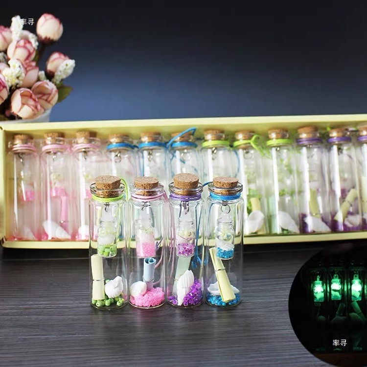 Luminous Wishing Bottle Creative Gift Colored Sand Bottle Transparent Drift Bottle Wishing Small Letter Paper Mini Lucky Glass Bottle