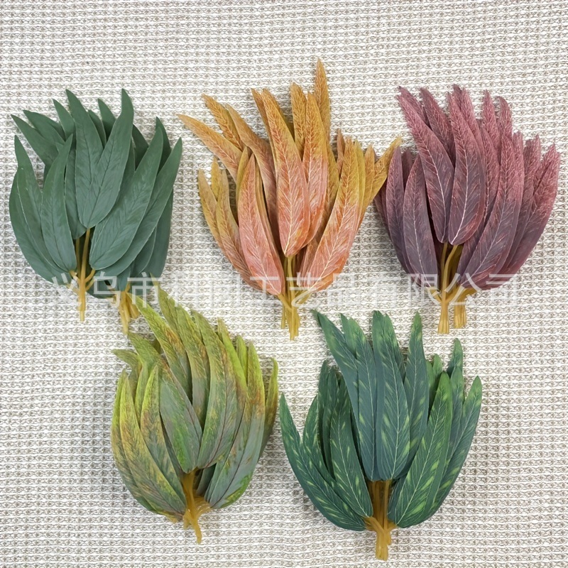 Искусственные листья эвкалипта Искусственное зеленое растение Длинные ивовые листья Трехветвенные шелковые цветы Оптовая продажа