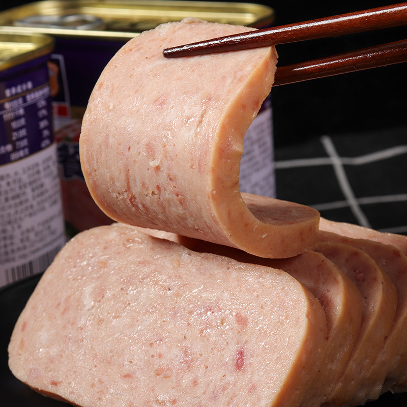 Shanghai Meilin Canned Lunch Meat 340g Spicy Hot Pot Catering Ingredients Convenient Instant Canned Pork Wholesale