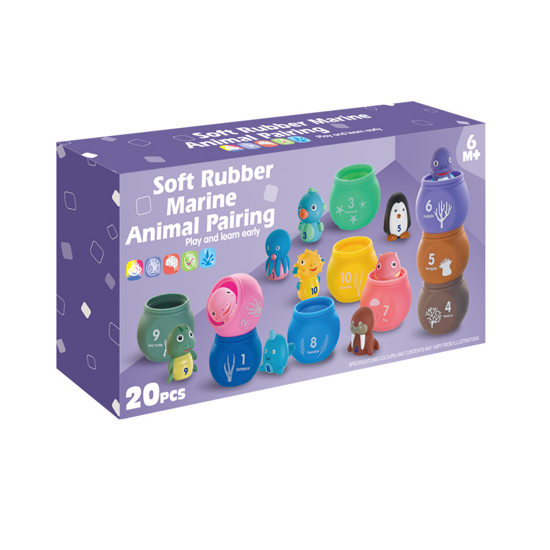 Cross-border Baby Early Childhood Education Soft Rubber Matching Animal Matching Toys Children's Pattern Digital Matching Finger Puppet Educational Play