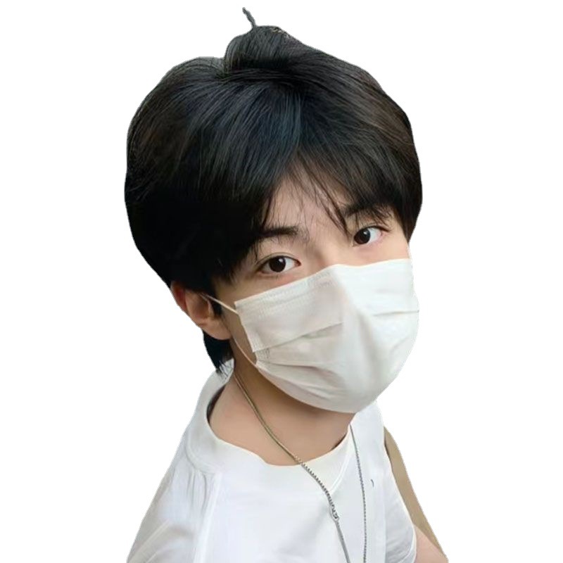Shake shop live supply wig men's short straight hair Korean oblique bangs black high temperature silk wig set a generation of hair