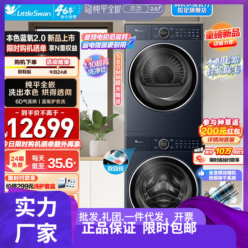 Стиральная и сушильная машина Little Swan 10кг, фронтальная + сушилка с тепловым насосом, защита цвета, цвет кислорода [естественная окраска]