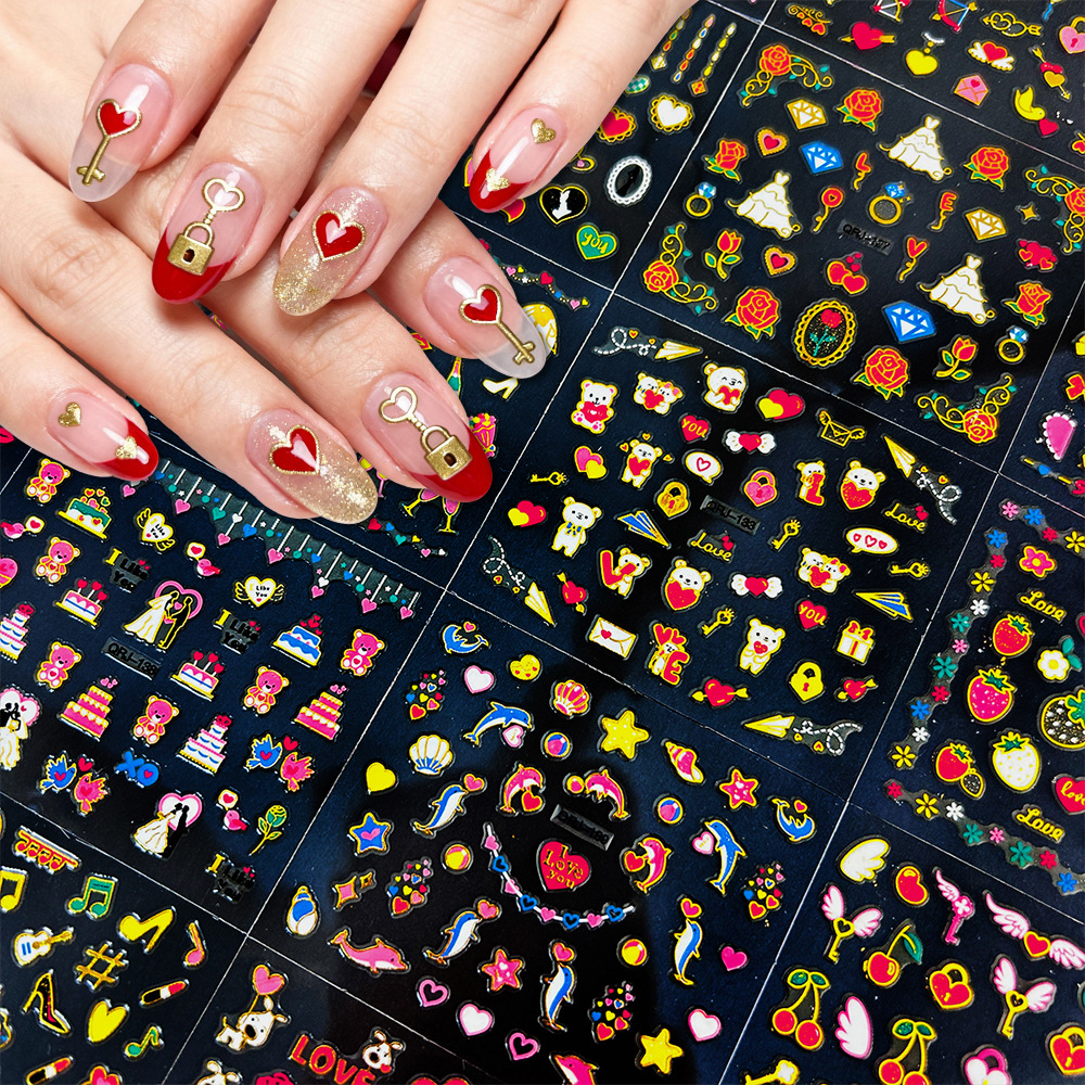 Cross-Border Valentine's Day Nail Stickers, Romantic Heart Stickers, Small Pattern Nail Stickers, Lip Print Stickers, Nail Art Decoration Stickers
