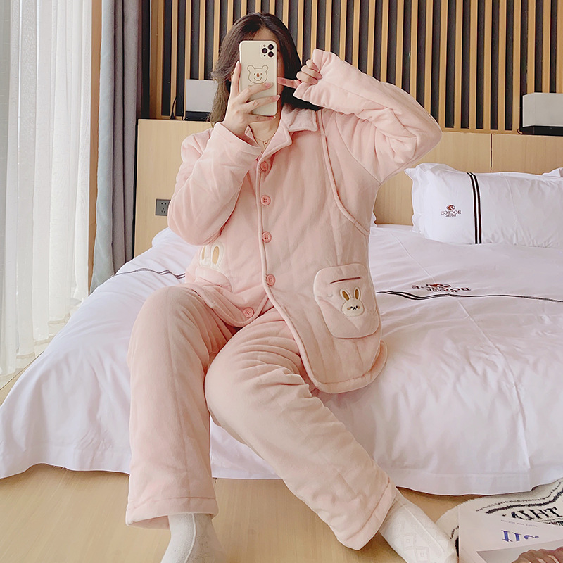 New Baby Velvet Thickened Quilted in stock Lunch Suit Pregnant Women Lactation Soft suit for Autumn and Winter 2025