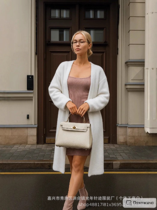 Ready Stock!! !2025 European and American Cross-Border Autumn and Winter New Imitation Mink Fur Extended V-Neck Knitted Cardigan Jacket Top