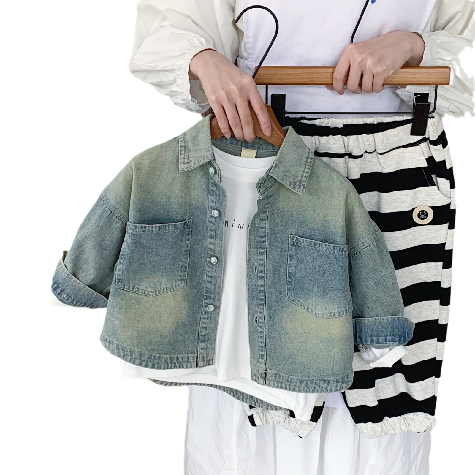 Children's Denim Shirt 2025 Autumn New Product Boys Retro Easiest for Match Jacket Korean Style Denim Shirt Trendy G0370