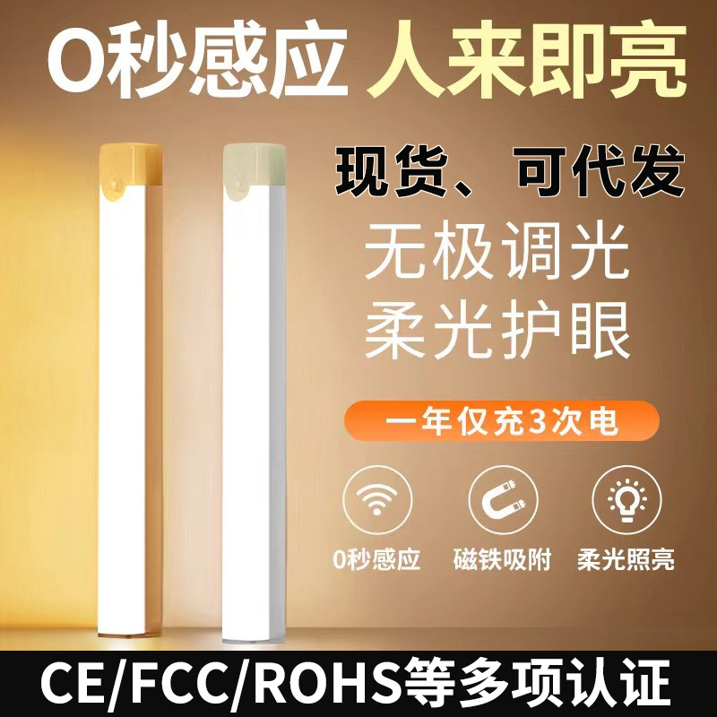 Светильник для шкафа с датчиком движения, перезаряжаемый, светодиодная лента, ночник для спальни, магнитная лента