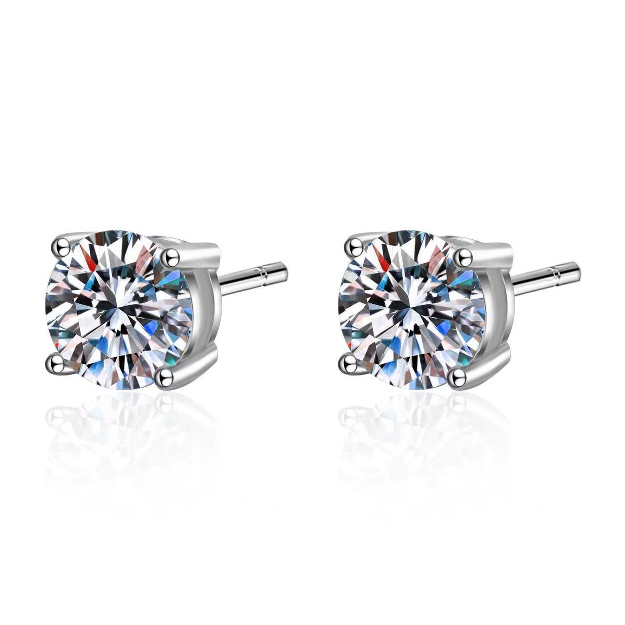 Platinum Pt950 Cultivated Diamond Stud Earrings for Women, Simple 50 Points Four-Prong Earrings for Men and Women, Birthday Gift for Girlfriend