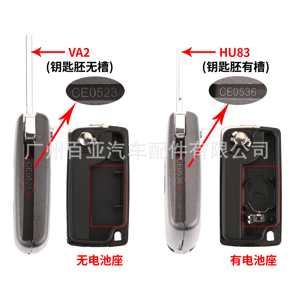 Suitable for 2 key 3 key Peugeot Citroen folding remote control car key shell CE0523-CE0536