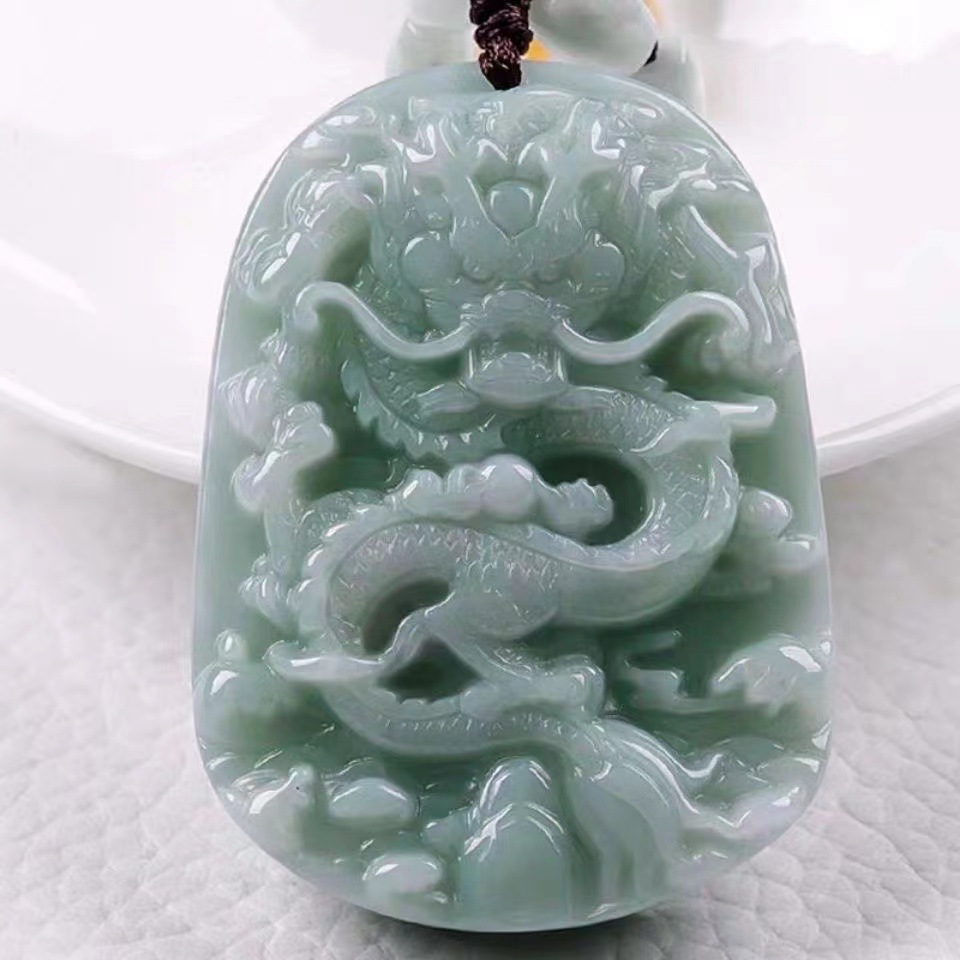 Longteng Four Seas Jade Jade Dragon Pendant Authentic A Goods Aggressive Thick Zodiac Dragon Pendant Men's Necklace