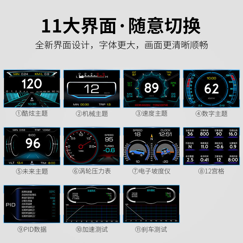 Car HUD head-up display car HD obd LCD meter compass slope meter fault code removal