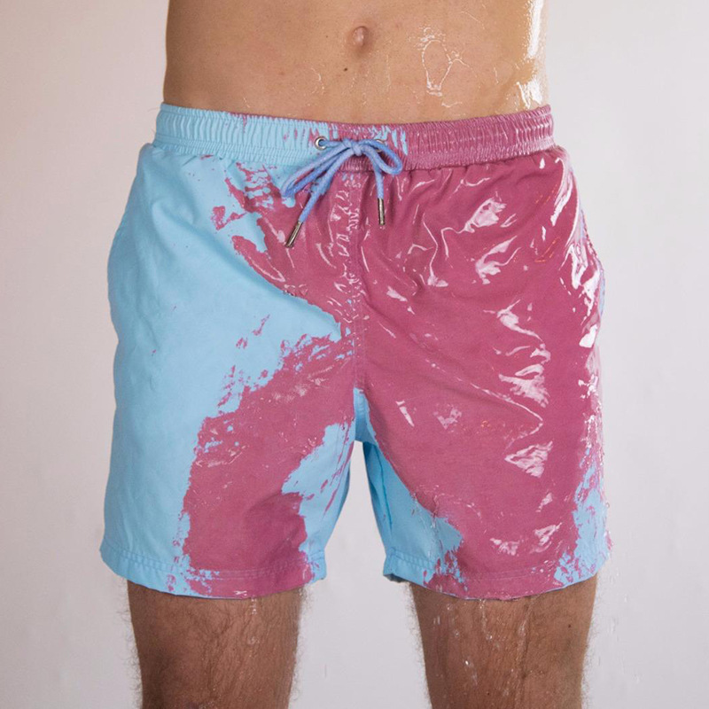 in stock European and American Cross-border Parent-Child Explosions Water-Changing Beach Pants Men's Plus Size Shorts Temperature-sensitive Color-Changing Swimming Trunks