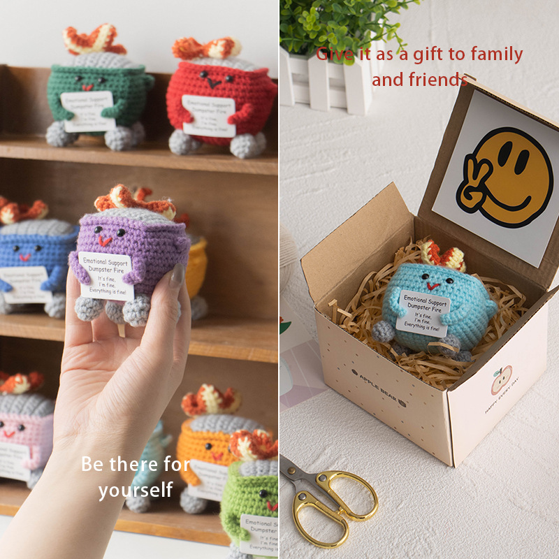 Cross-border Hot Selling Funny Expression Trash Can Doll Positive Energy Woven Woven Fire Extinguishing Box Ornaments Crocheted Doll