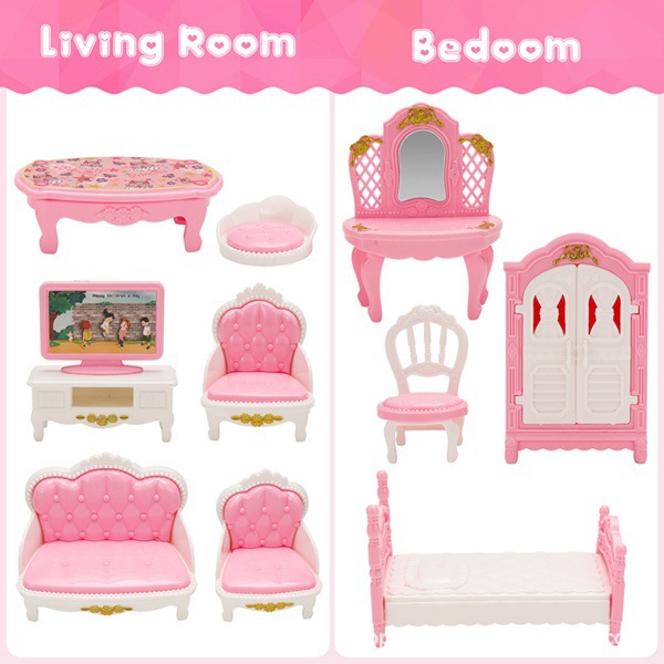 22 Pieces 1:12 Mini Home Educational Toys Bedroom Living Room Bathroom Combination Set