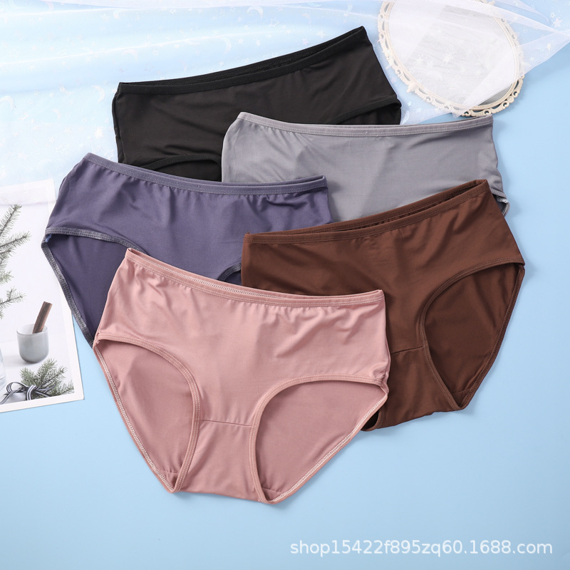 Кросс-бодерные мягкие шелковистые женские трусы средней талии, большие размеры, сексуальные эластичные однотонные