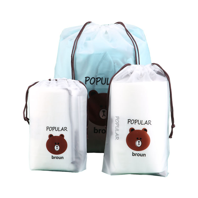 Bear Bundle Pocket Cartoon Clothes Shoes Dustproof Waterproof Travel Storage Drawstring Bag Small Batch Printing Logo