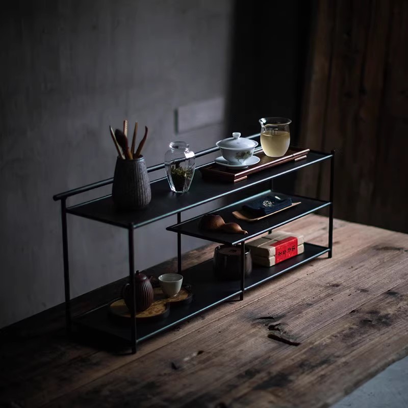 Черная антикварная подставка для хранения чайного набора, чайный сарай, подставка для чая, настольный чайный шкаф