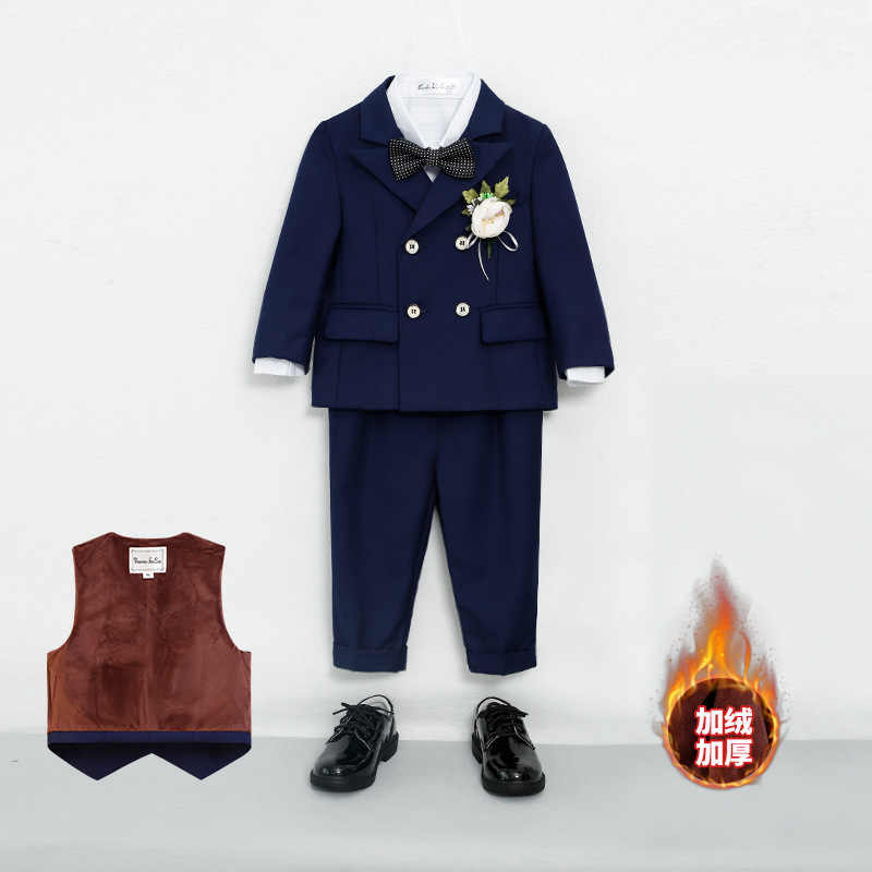 Children's Dress Autumn and Winter New Solid Color Small Suit Boys' Flower Girls Wedding Host One Year Old Photography Dress