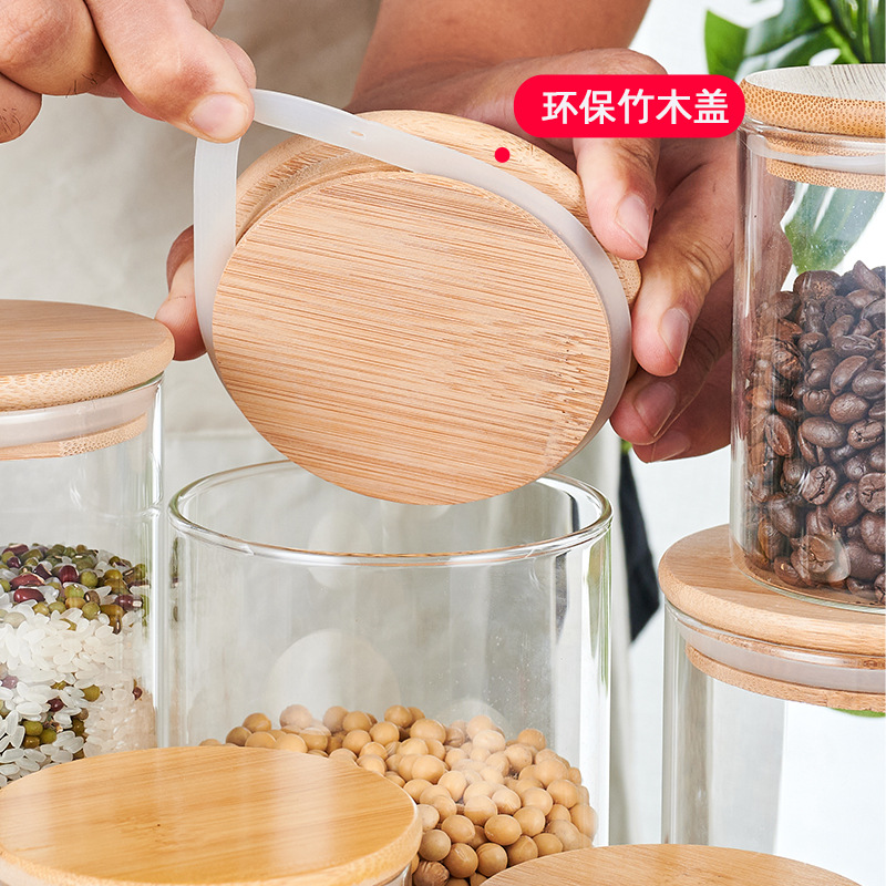 Factory wholesale High Borosilicate Glass sealed cans bamboo lid tea cans transparent storage cans candy cans kitchen storage cans