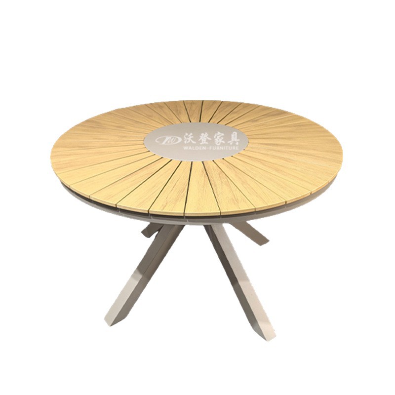 Woden Outdoor Courtyard Aluminum Alloy Plastic Wood Sun Round Table and Chairs Open-Air Balcony Outdoor Waterproof Sun Protection Imitation Wood Tables and Chairs