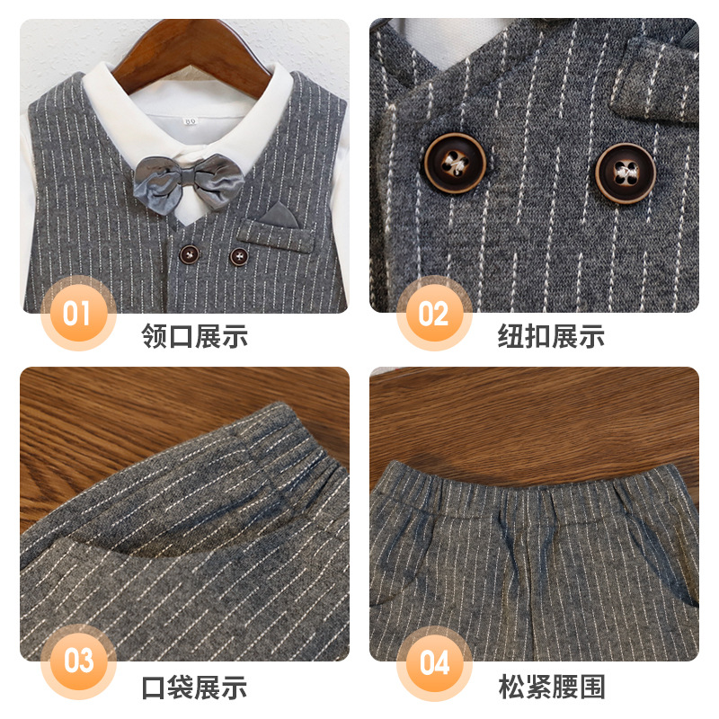 Children's Suit Baby One-Year-Old Dress Boy Handsome British Little Boy Vest Three-Piece Flower Girl Suit