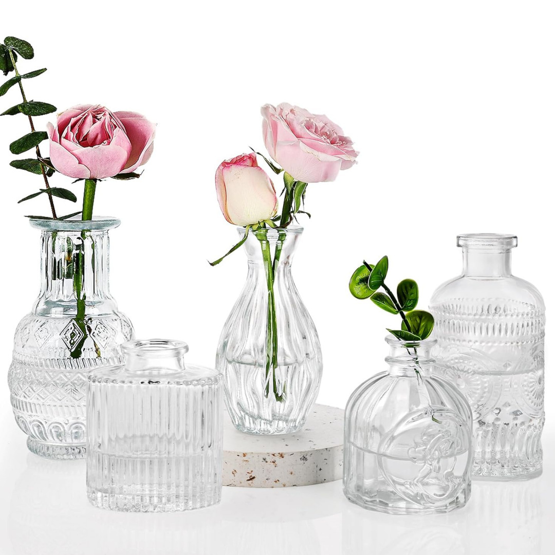 French Retro Accessible Luxury Small Vase, High-End Desktop Ornament, Scandinavian Ins Style Flower Arrangement Glass Vase