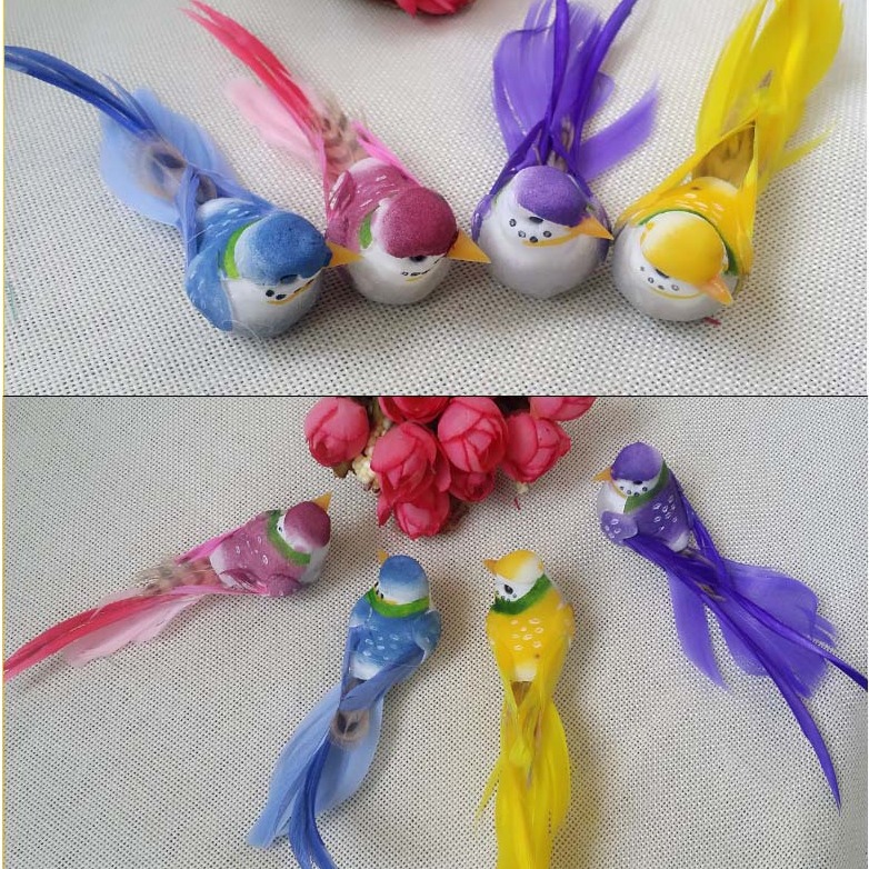 13cm four-color long-tailed feather bird/small river Sparrow/silk edge decorative bird simulation bird