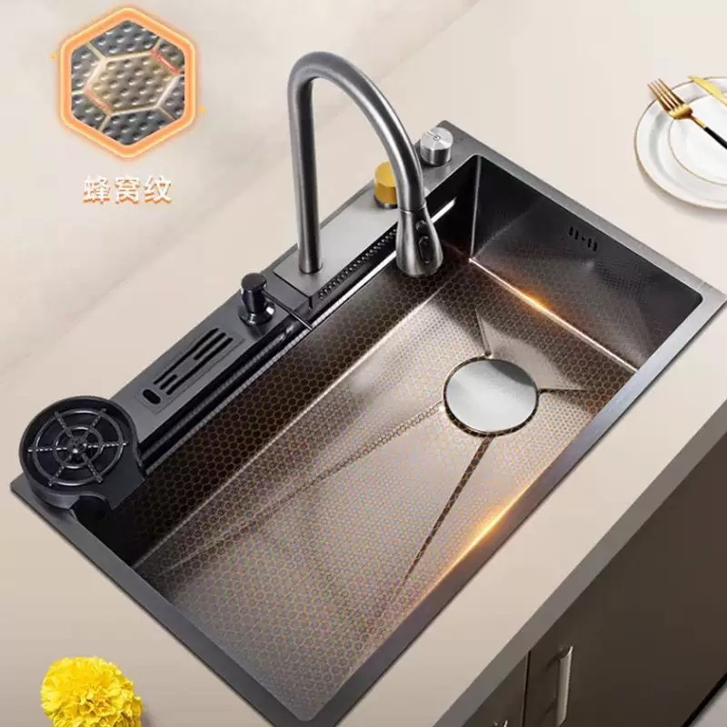 304 Stainless Steel Honeycomb Knife Holder Sink Kitchen Sink Sink Nano Honeycomb Rain Shower Waterfall Large Single Sink