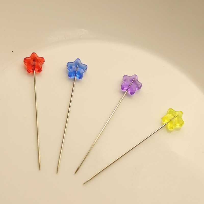 Cross-Border Supply of 10,000 Pieces of Transparent Three-Dimensional Star Pins for DIY Crafts, Five-Pointed Star Pins with Large Heads