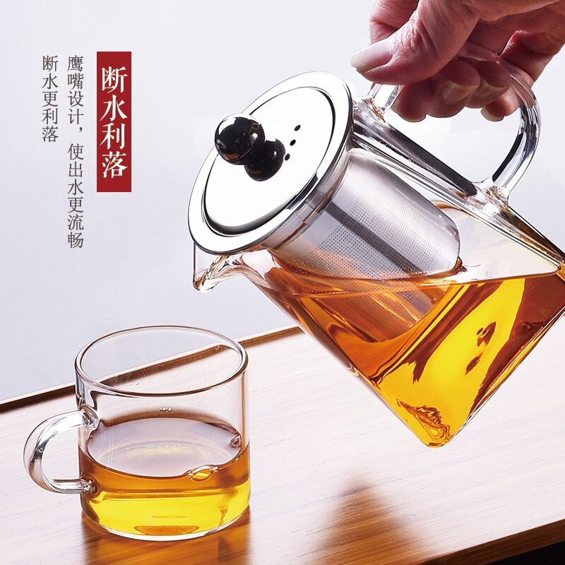 Glass Teapot for Home Use, High Borosilicate Square Teapot with Stainless Steel Tea Strainer, Suitable for Brewing Tea on Electric Ceramic Stove