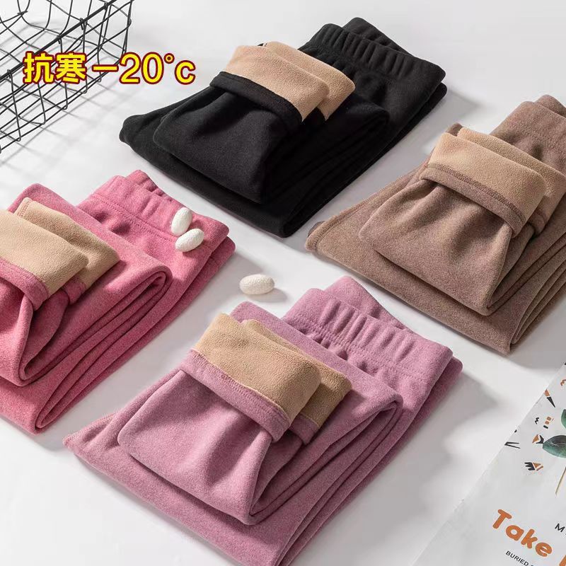 Women's Velvet Thermal Pants One-Piece Lamb Velvet Bottoming Mid-High Waist Cotton Wool Long Johns Large Size Wool Pants Winter Body Shaping