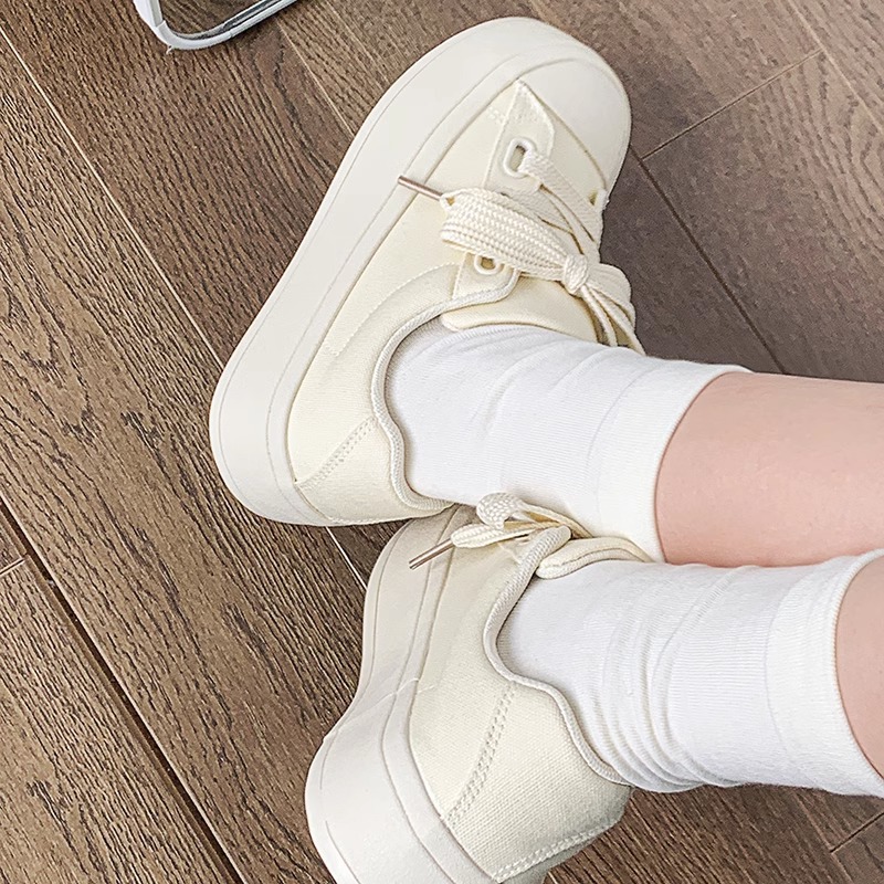 Thick-Soled White Shoes for Women 2025 Summer New Women's Shoes Fashion Casual Sneakers Versatile Student Canvas Shoes Ins Trend