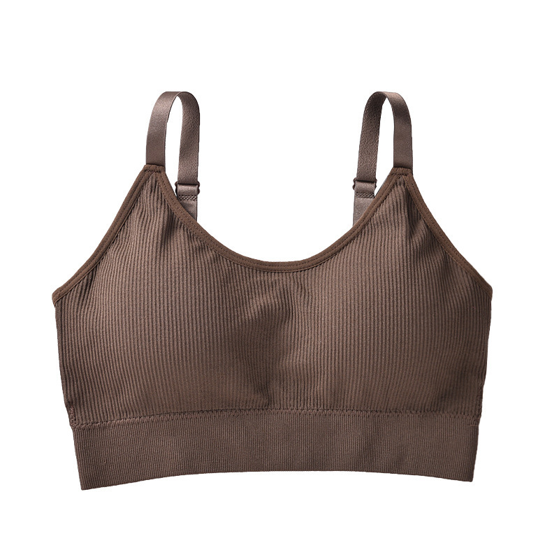 Seamless Japanese-Style Bear Ribbed Bandeau Bra with Beautiful Back, Anti-Exposure Adjustable Straps, Wireless Sports Bra for Women