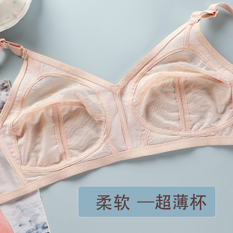 Summer Ultra-thin Large Size Bra with Big Breasts, Small Intimates, Full Cup, Sexy Lace, No Steel Ring, Push-up and Breathable for Women