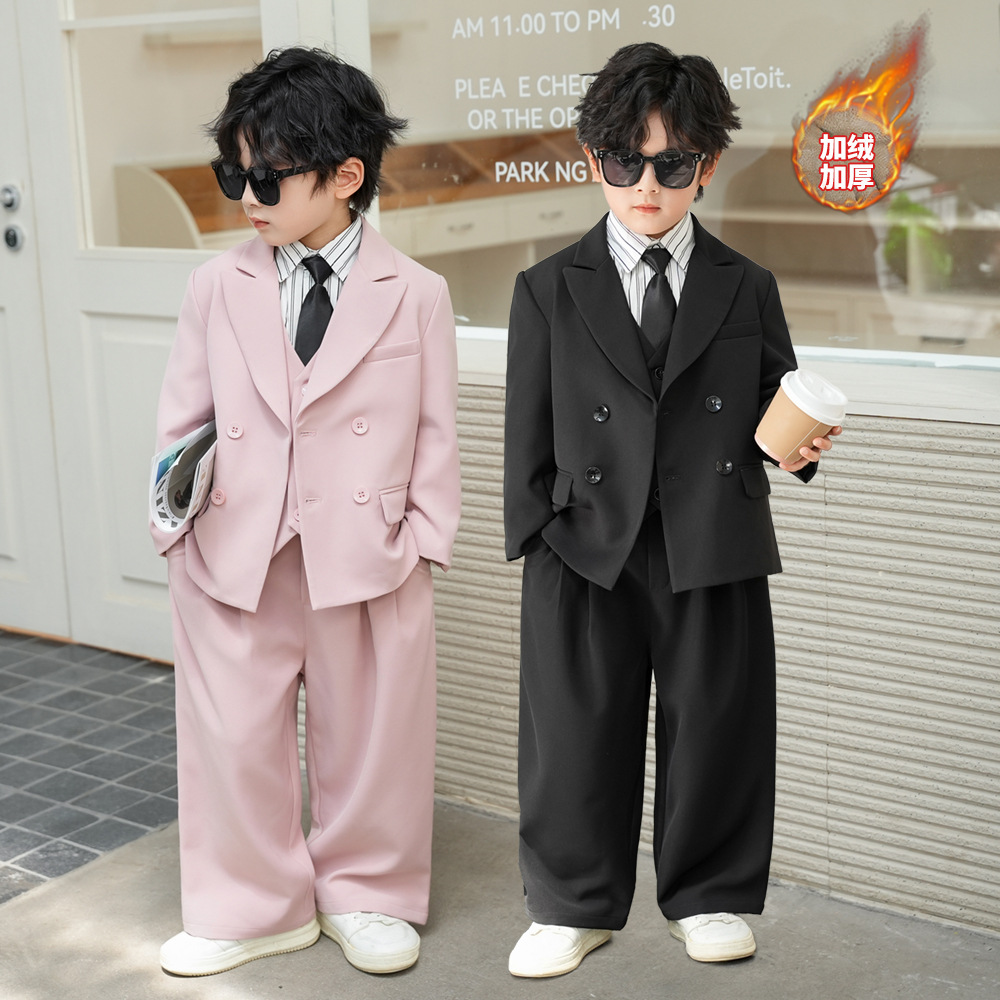 Костюмы для мальчиков, британский стиль, костюмы для цветочных девочек, зимние теплые бархатные костюмы для детей, дропшиппинг