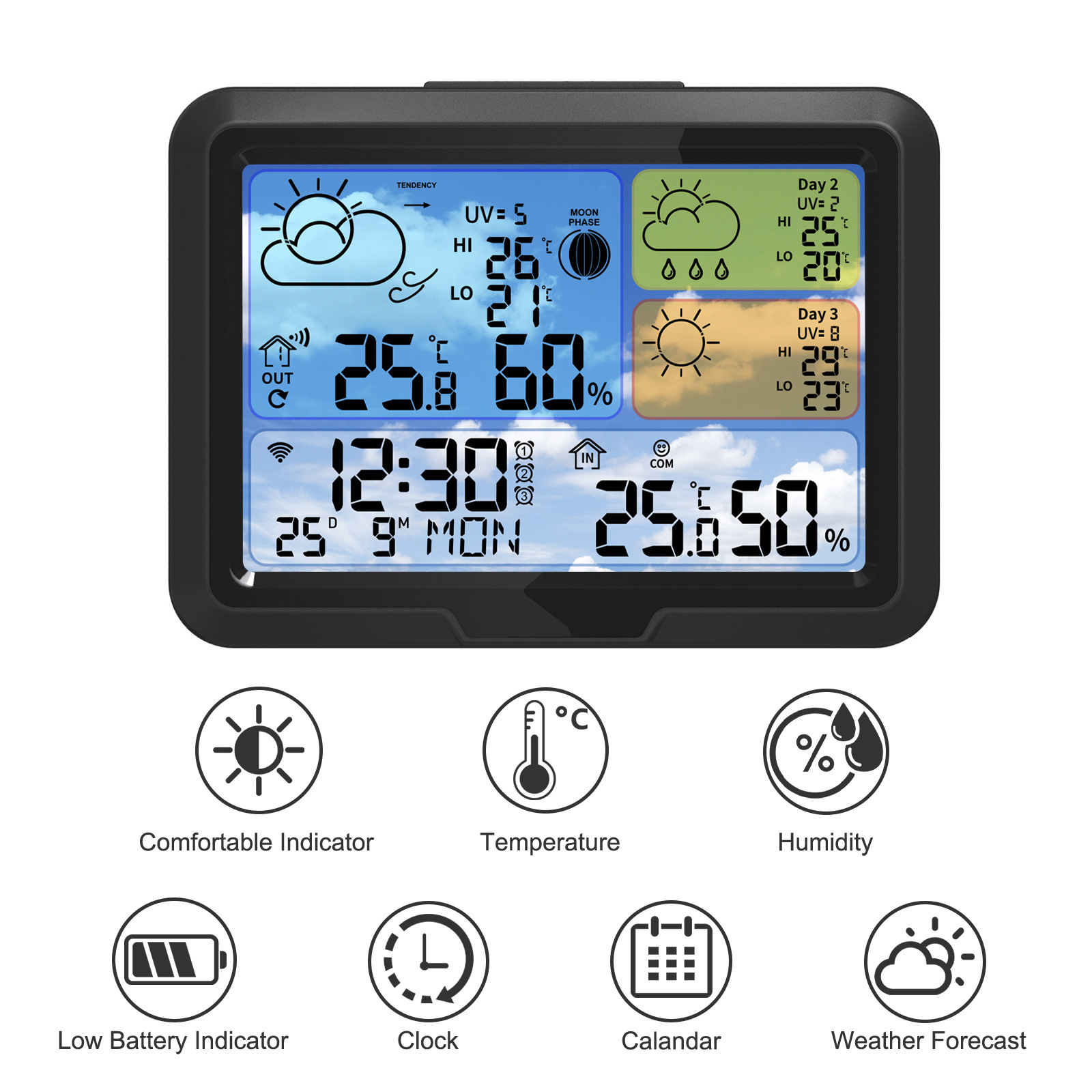 Cross-border TuyaWi-Fi weather clock indoor and outdoor temperature hygrometer wireless multi-functional weather station a generation