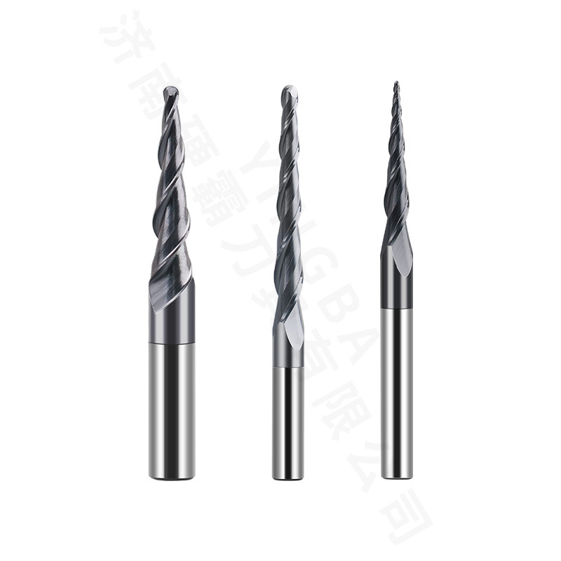 Hrc55 Black Coated Double-Edged Tapered Ball Nose Milling Cutter Tungsten Steel Spiral Milling Cutter Woodworking Fine Carving Relief End Mill
