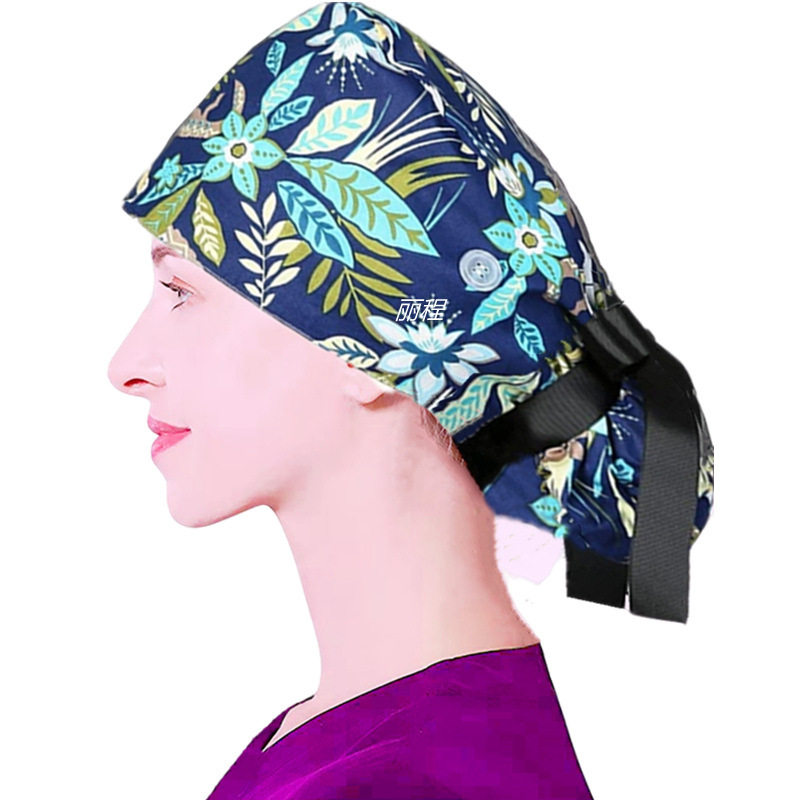 Cross-Border Custom-Made Nurse Beauty Salon Long Hair Cotton Work Hat Amazon Women's Bag Headscarf Chef Dental Back Tie Elastic