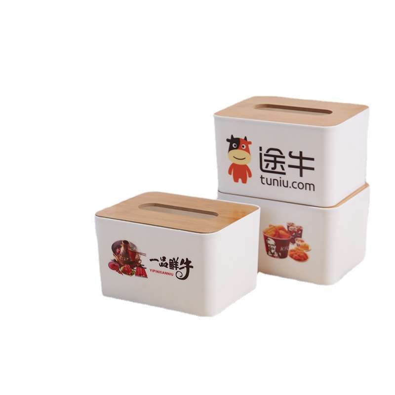 Square Wooden Cover Plastic Tissue Box Thickened Living Room Hotel Restaurant Tissue Paper Box Factory Manufacturer Printable Advertising