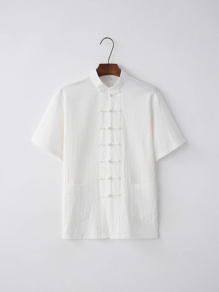 Tang Men's Short-sleeved Summer Chinese Style Men's Middle-aged and Elderly Men's Half-sleeved Men's Buckle Dad's Grandpa's Dress