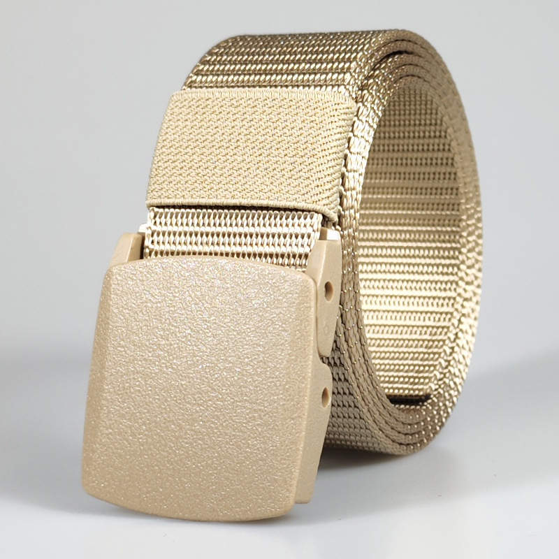 in stock Quick Hair Non-metal Nylon Belt Men Smooth Buckle Tactical Belt Student Military Training Outdoor Canvas Belt