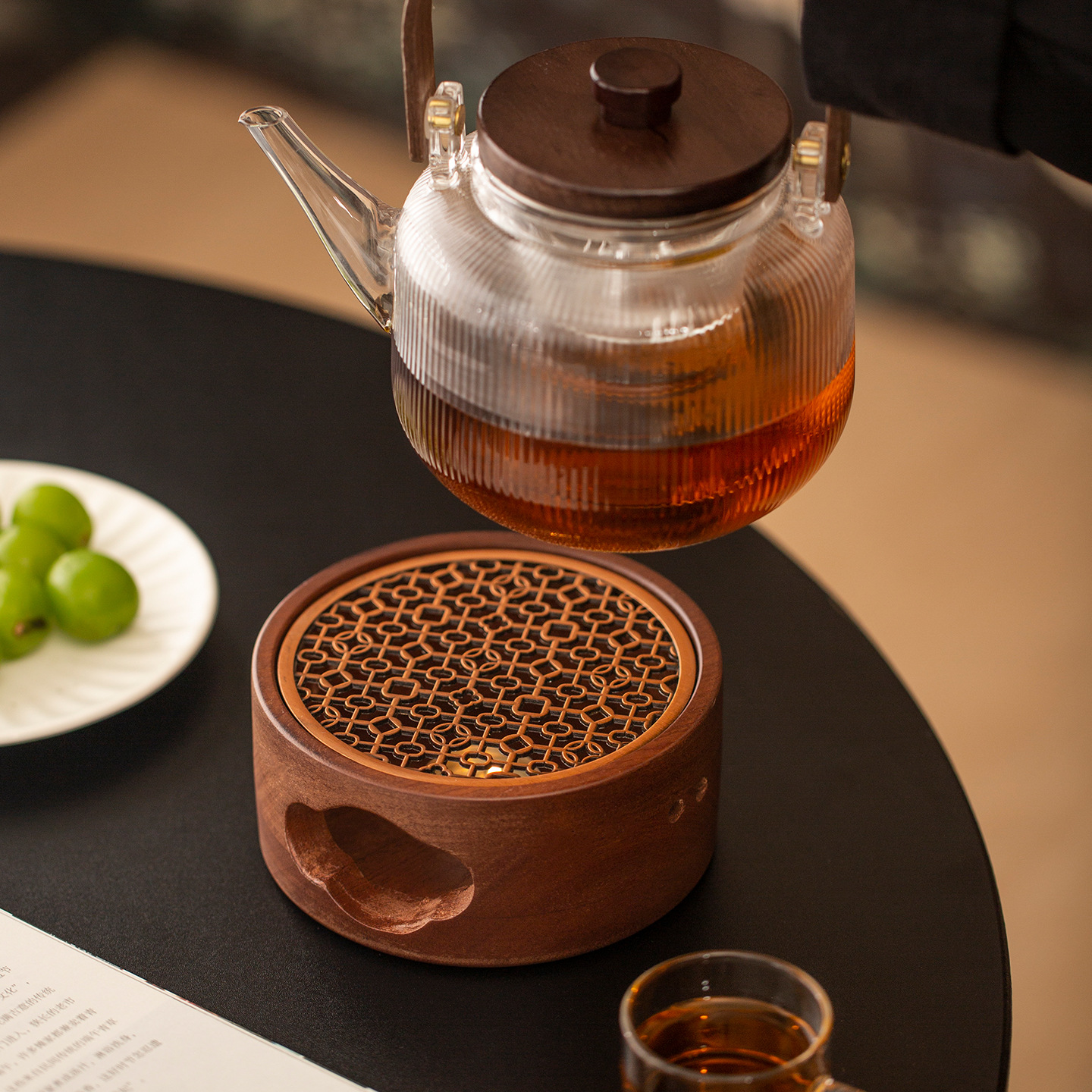 Walnut Tea Warmer Candle Small Stove Insulation Base Tea Warmer Wine Warmer Flower Fruit Teapot Tea Warmer
