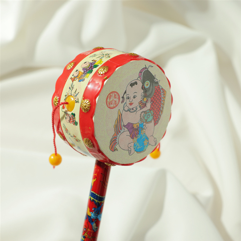 Plastic New Year Picture Rattle Hand Drum Newborn Infant Baby Traditional Puzzle Bell Early Education Auspicious Peace Drum
