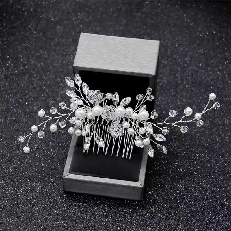 Bridal Headdress Pearl Rhinestone Comb European and American Handmade Hair Accessories Inlaid Crystal Hair Comb Wedding Accessories Jewelry
