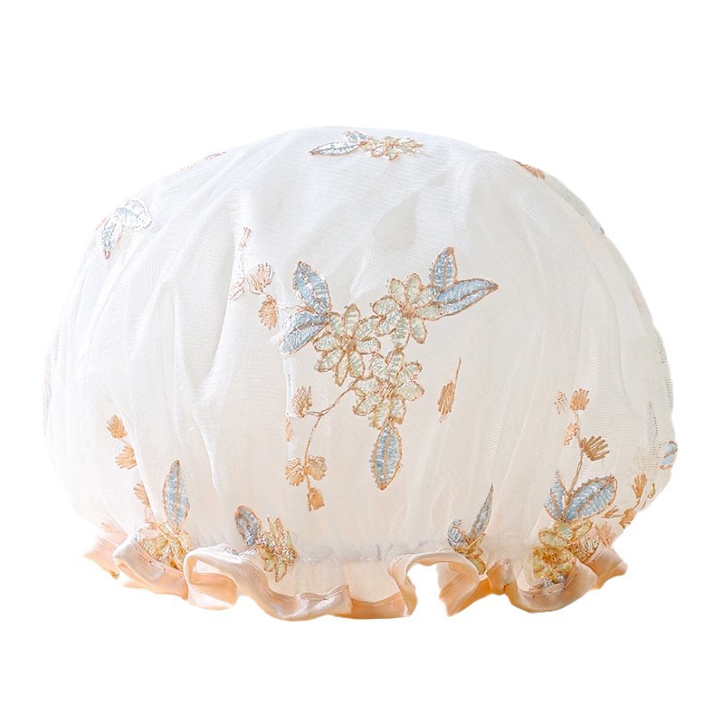 Handmade embroidery shower cap double-layer thickened waterproof bath household dry hair adult children Women's lampblack hat hair mask