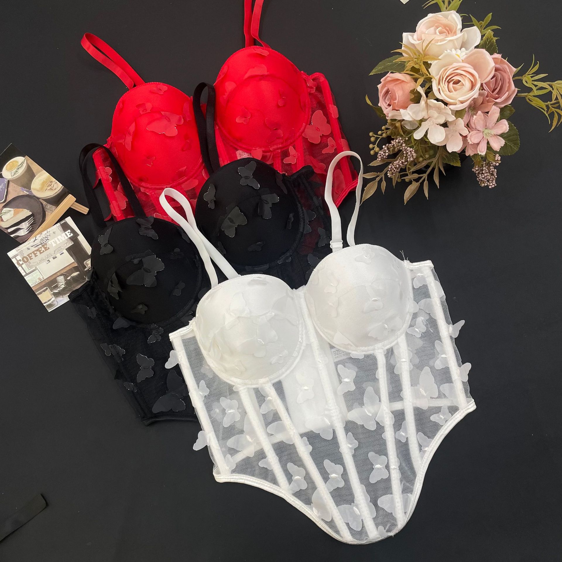 Популярный бюстгальтер в виде сетки с трехмерным дизайном бабочки, сексуальный бюстгальтер в стиле майки для экспорта, пуш-ап бюстгальтер