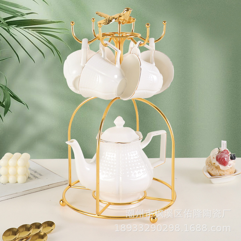 Factory Direct Sales Golden Bird Cup Holder European Coffee Cup Storage Rack Wrought Iron Drain Rack Electroplated Gold Wholesale