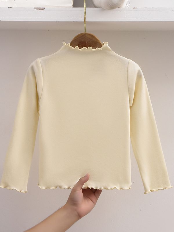 New Girls' Bottoming Shirts, Autumn and Winter Kidsren's Trbottomyy Fungus Pure Color Long-Sleeved T-Shirts, Versatile Tops for Older Kidsren