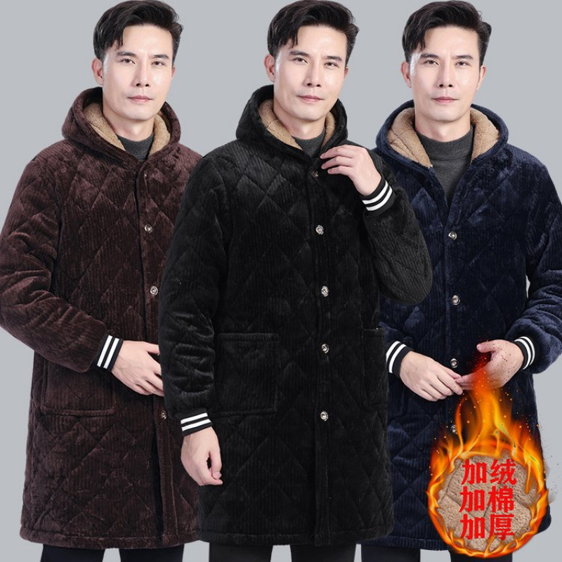 Утолщенная хлопковая куртка для мужчин, зимняя теплая куртка средней длины с флисовой подкладкой, свободная хлопковая куртка, рабочая одежда