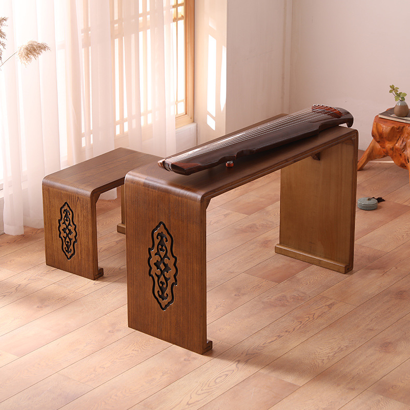 Guqin table stool resonance piano table solid wood Chinese study table calligraphy table new Chinese training class desk go tea table